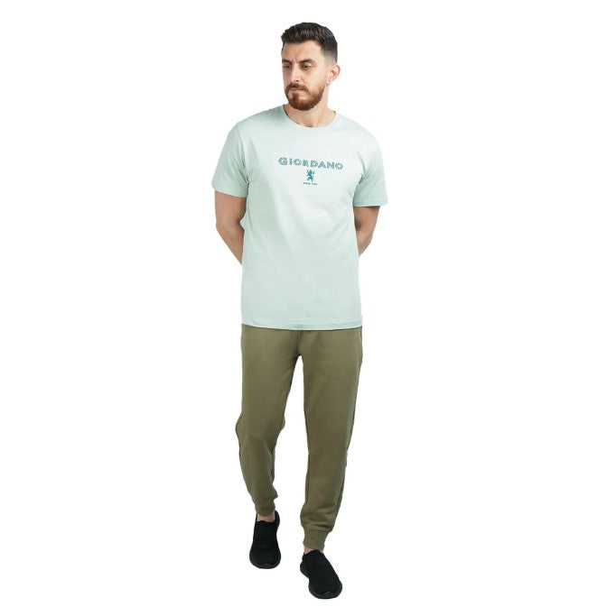 تي شيرت قطني جيرسي بطبعة نحيفة وأكمام قصيرة ورقبة دائرية