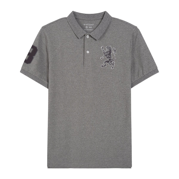 Men's 3D Lion Polo: Slim Fit, Bold Embroidery, Premium Pique