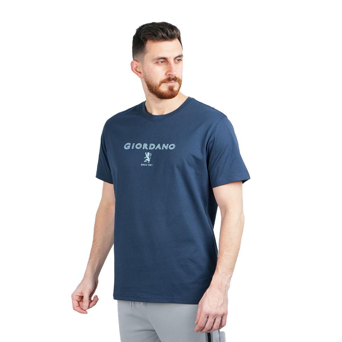 تي شيرت قطني جيرسي بطبعة نحيفة وأكمام قصيرة ورقبة دائرية