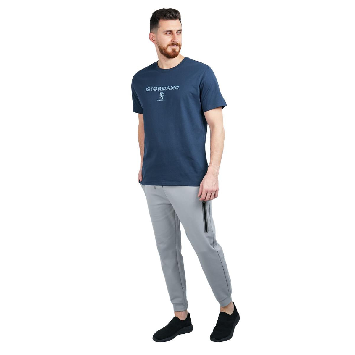 تي شيرت قطني جيرسي بطبعة نحيفة وأكمام قصيرة ورقبة دائرية