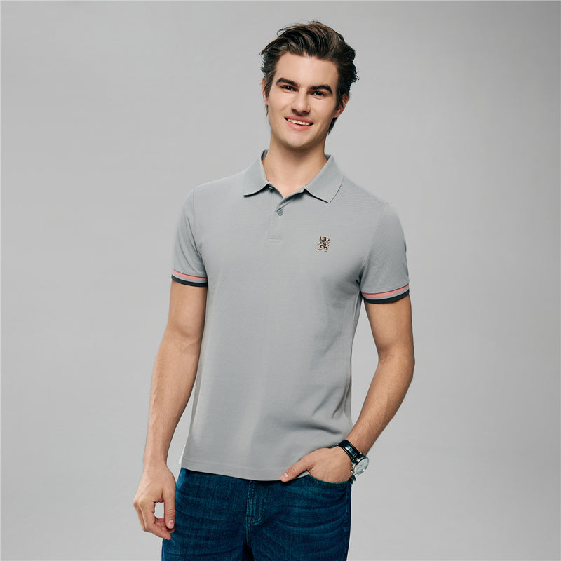 Men's Cotton Slim Performance Polo With Small Lion Embroidery