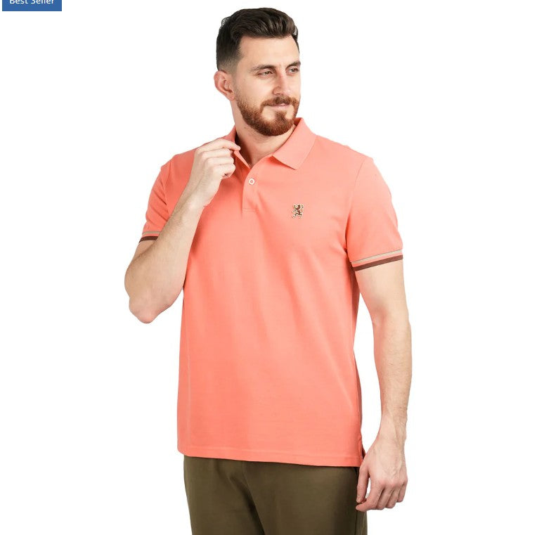 Men's Performance Slim Fit Lion Embroidery Solid Polo