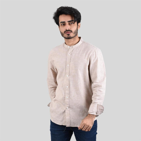 Men's Linen Cotton Band Collar Shirt