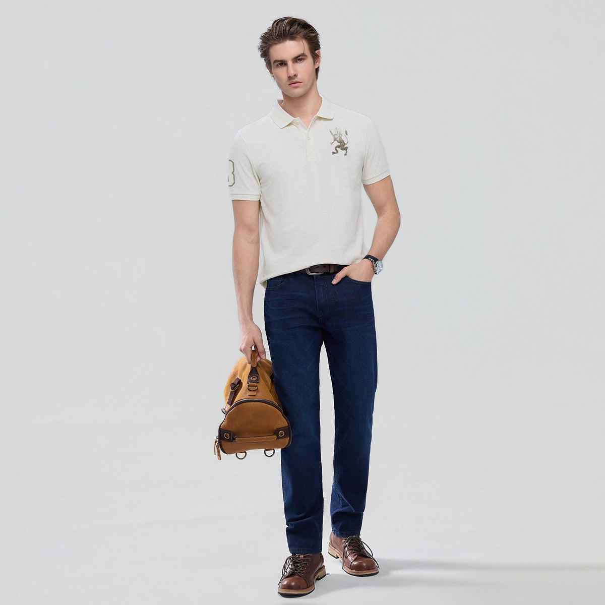 Men's Slim Pique Polo With Flat With 3D Lion Embroidery