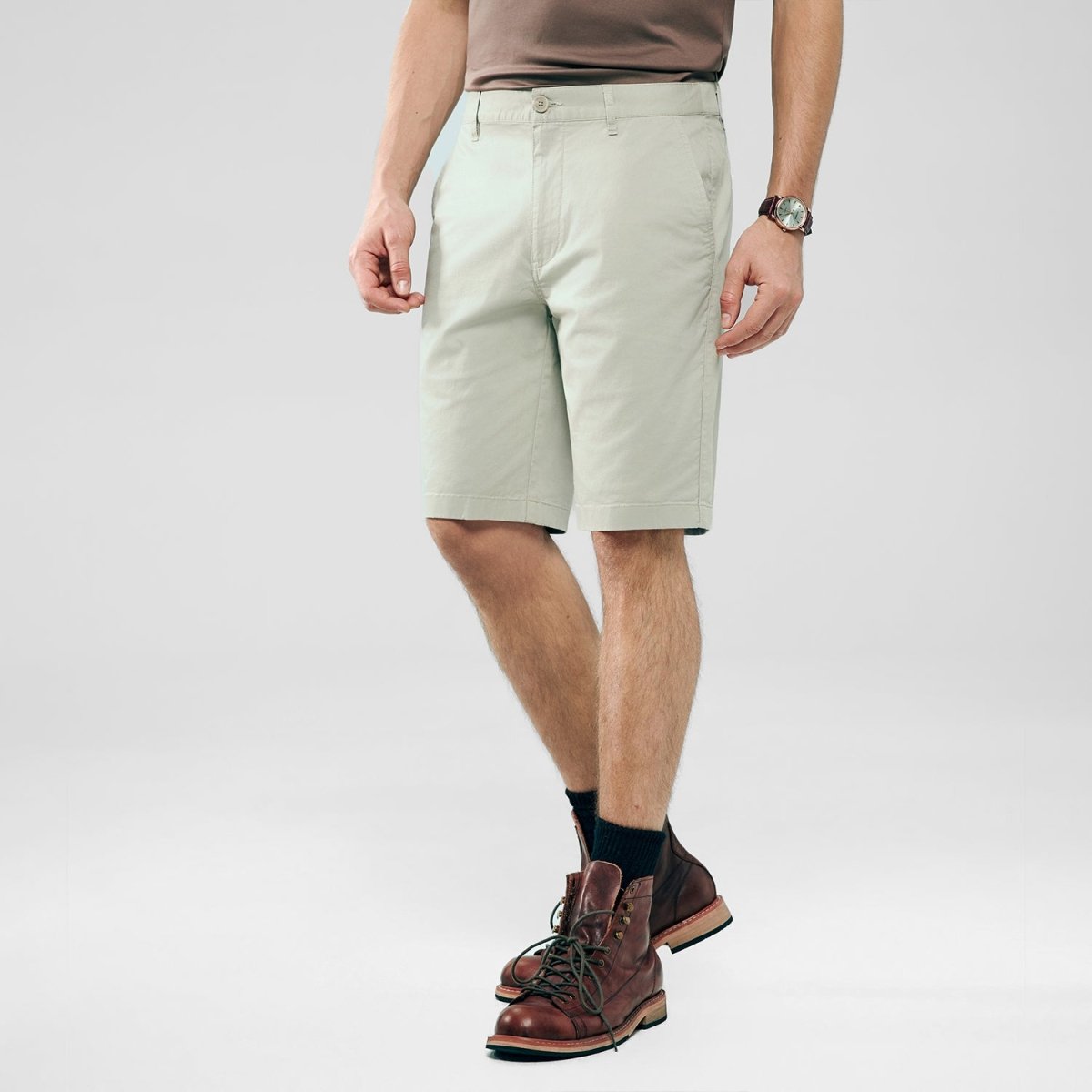 Men's Slim Twill Bermuda Shorts With Stretch Waist