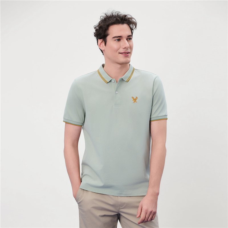 Men's Knit Collar Short Sleeve Slim Fit Embroidered Polo