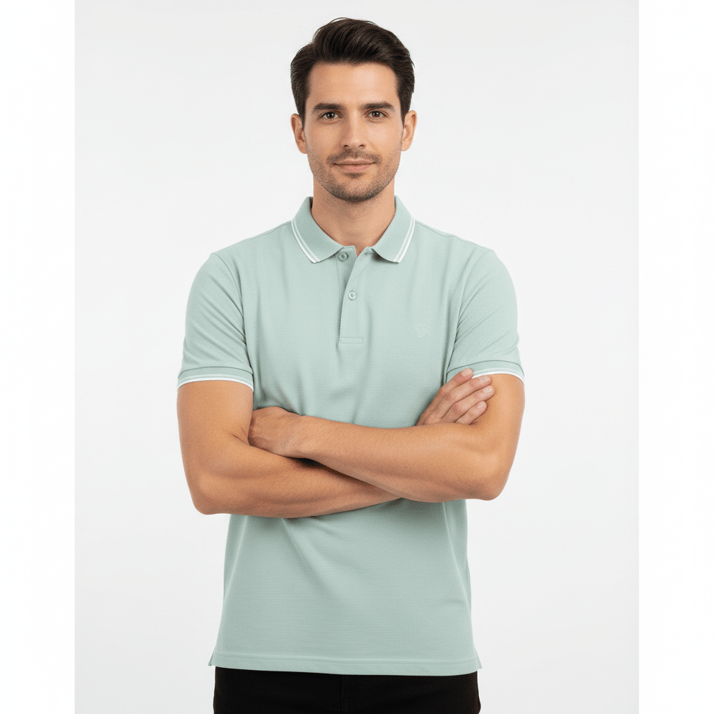 Men's Slim Pique Cotton Lycra Solid Polo with Flat Knit Collar