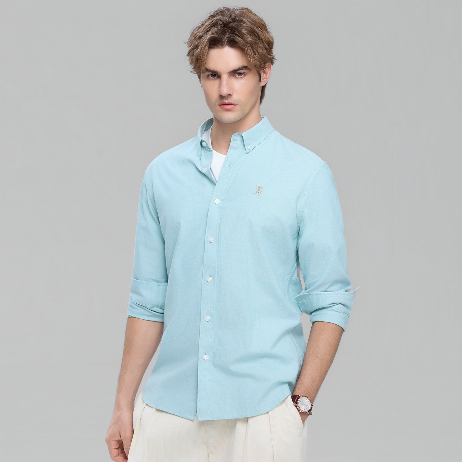 Men's Cotton Slim Oxford Shirt With Embroidery