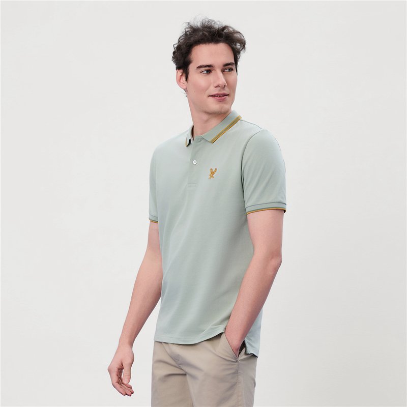 Men's Knit Collar Short Sleeve Slim Fit Embroidered Polo