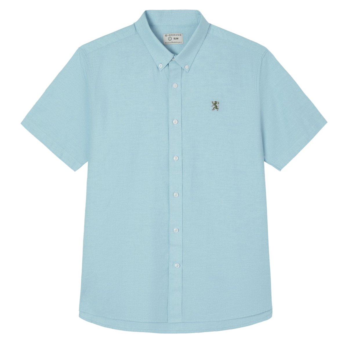 Men's Cotton Oxford Slim Fit Short-Sleeve Shirt with Embroidery