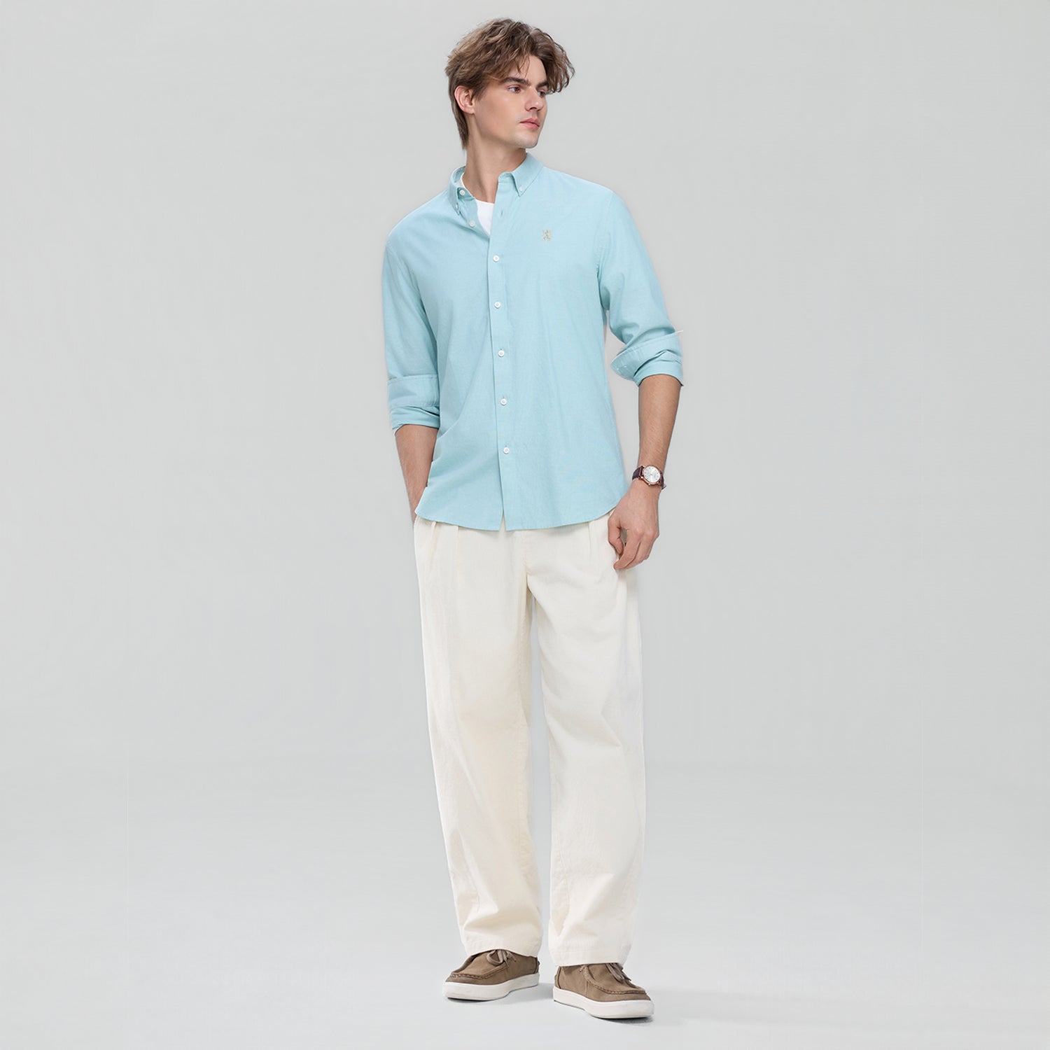 Men's Cotton Slim Oxford Shirt With Embroidery