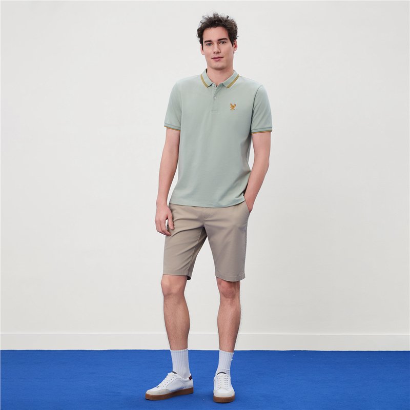 Men's Knit Collar Short Sleeve Slim Fit Embroidered Polo