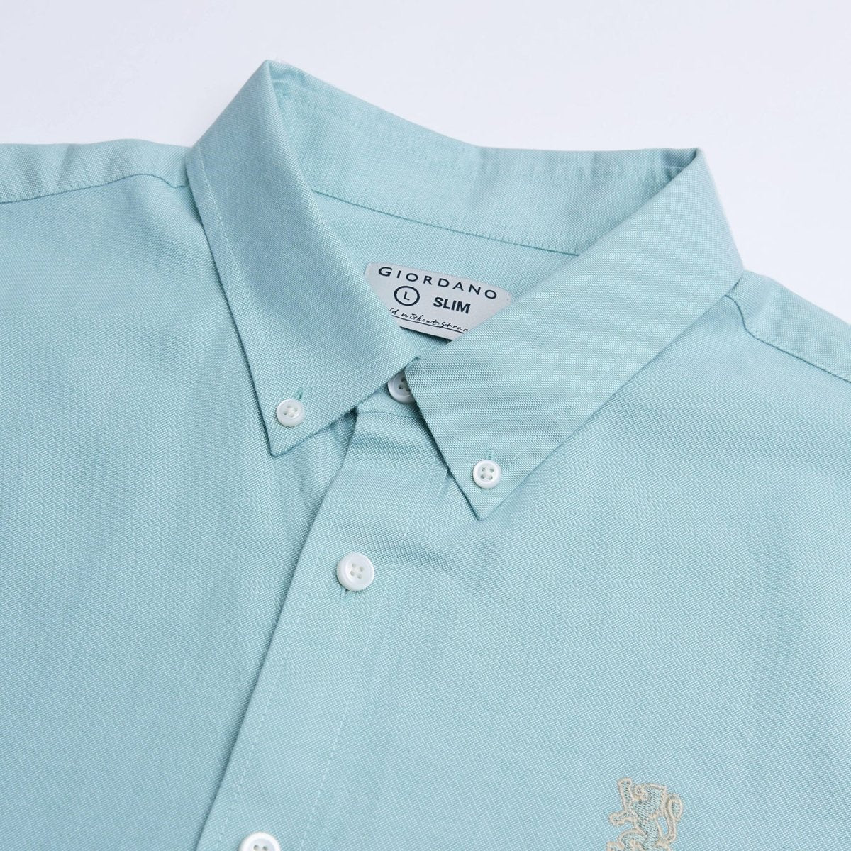 Men's Cotton Oxford Slim Fit Short-Sleeve Shirt with Embroidery