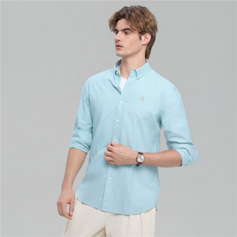 Men's Cotton Slim Oxford Shirt With Embroidery