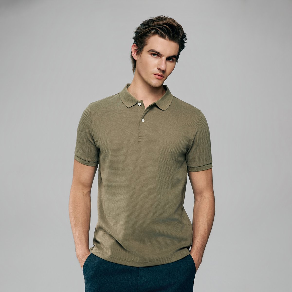 Men's Slim Waffle Knit Premium Polo