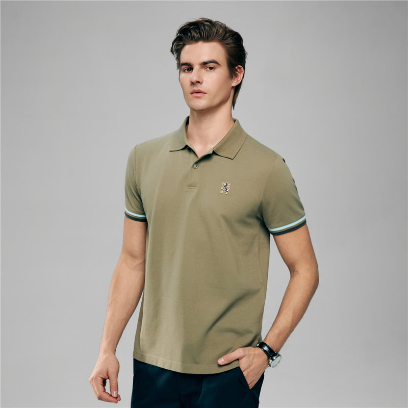 Men's Cotton Slim Performance Polo With Small Lion Embroidery