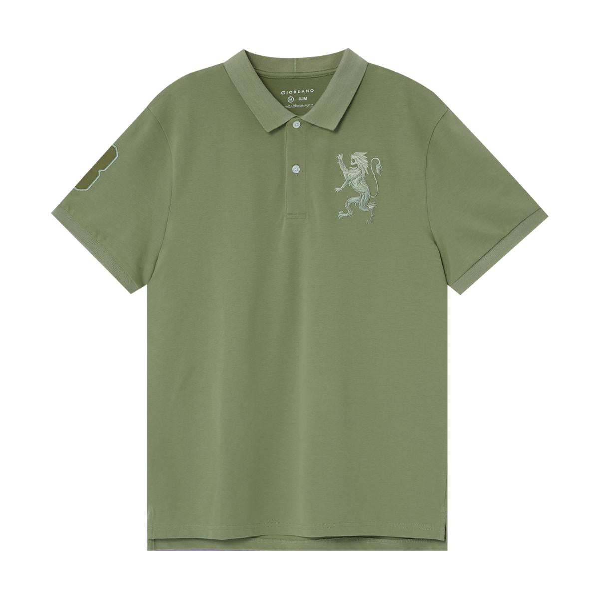 Men's 3D Lion Polo: Slim Fit, Bold Embroidery, Premium Pique