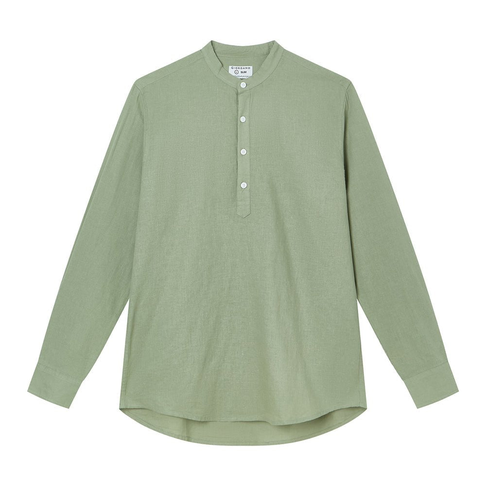 Men's Slim Linen Cotton Band Collar Shirt