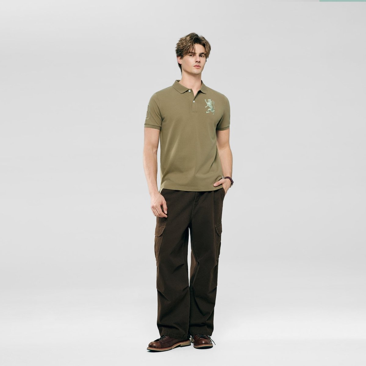 Men’s Slim Fit 3D Lion Embroidery Lycra Pique Polo