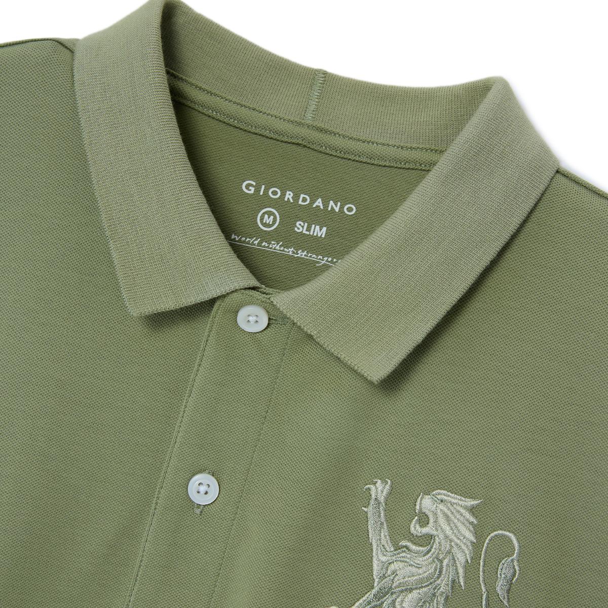 Men's 3D Lion Polo: Slim Fit, Bold Embroidery, Premium Pique