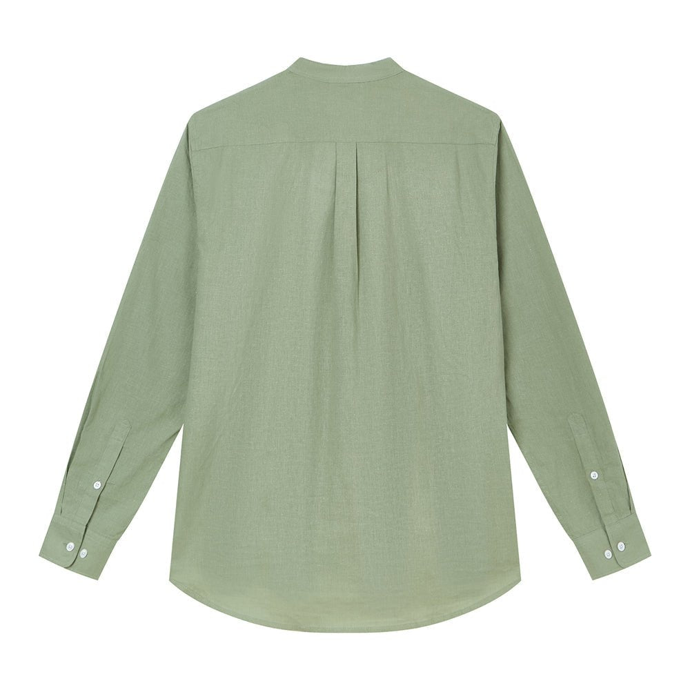 Men's Slim Linen Cotton Band Collar Shirt