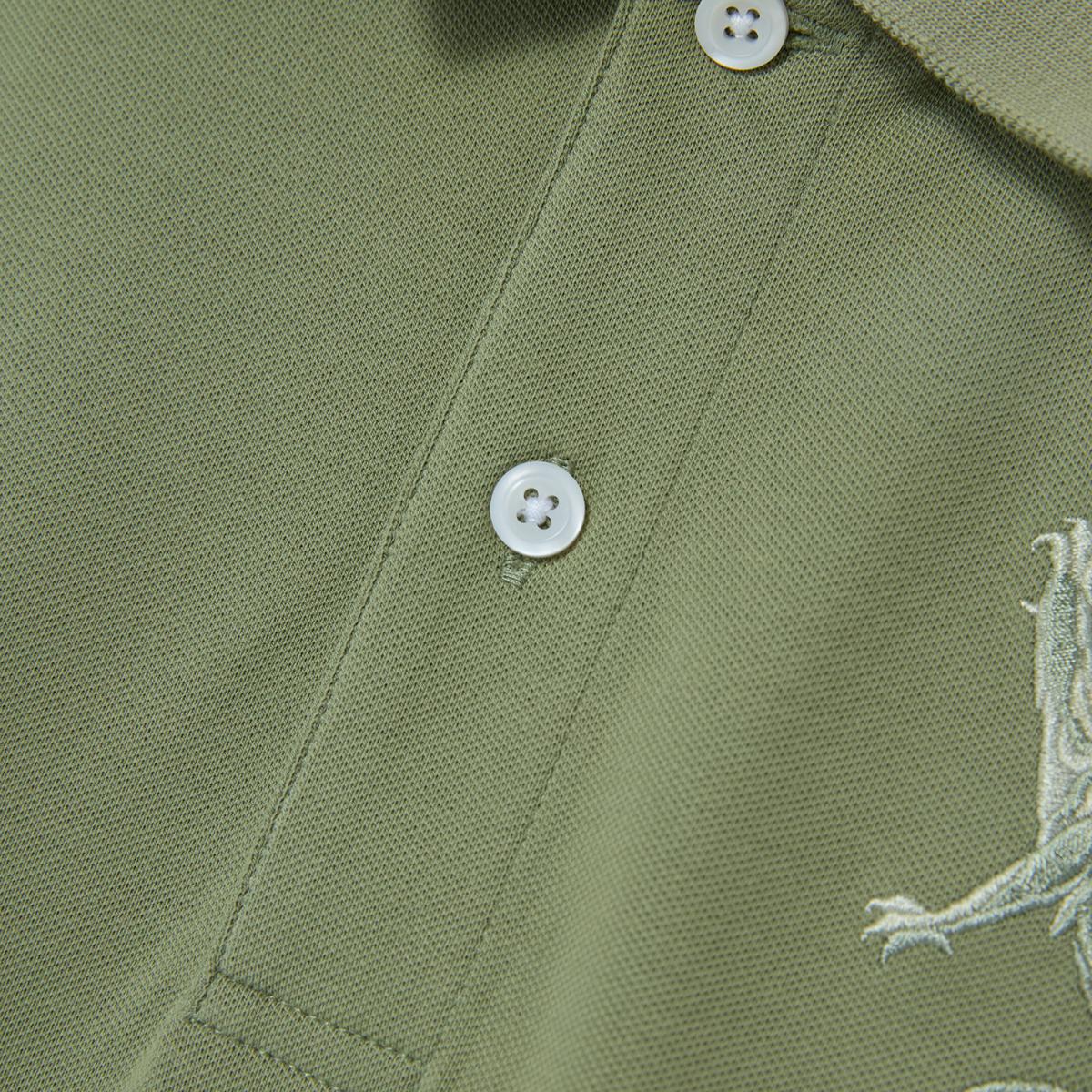 Men's 3D Lion Polo: Slim Fit, Bold Embroidery, Premium Pique