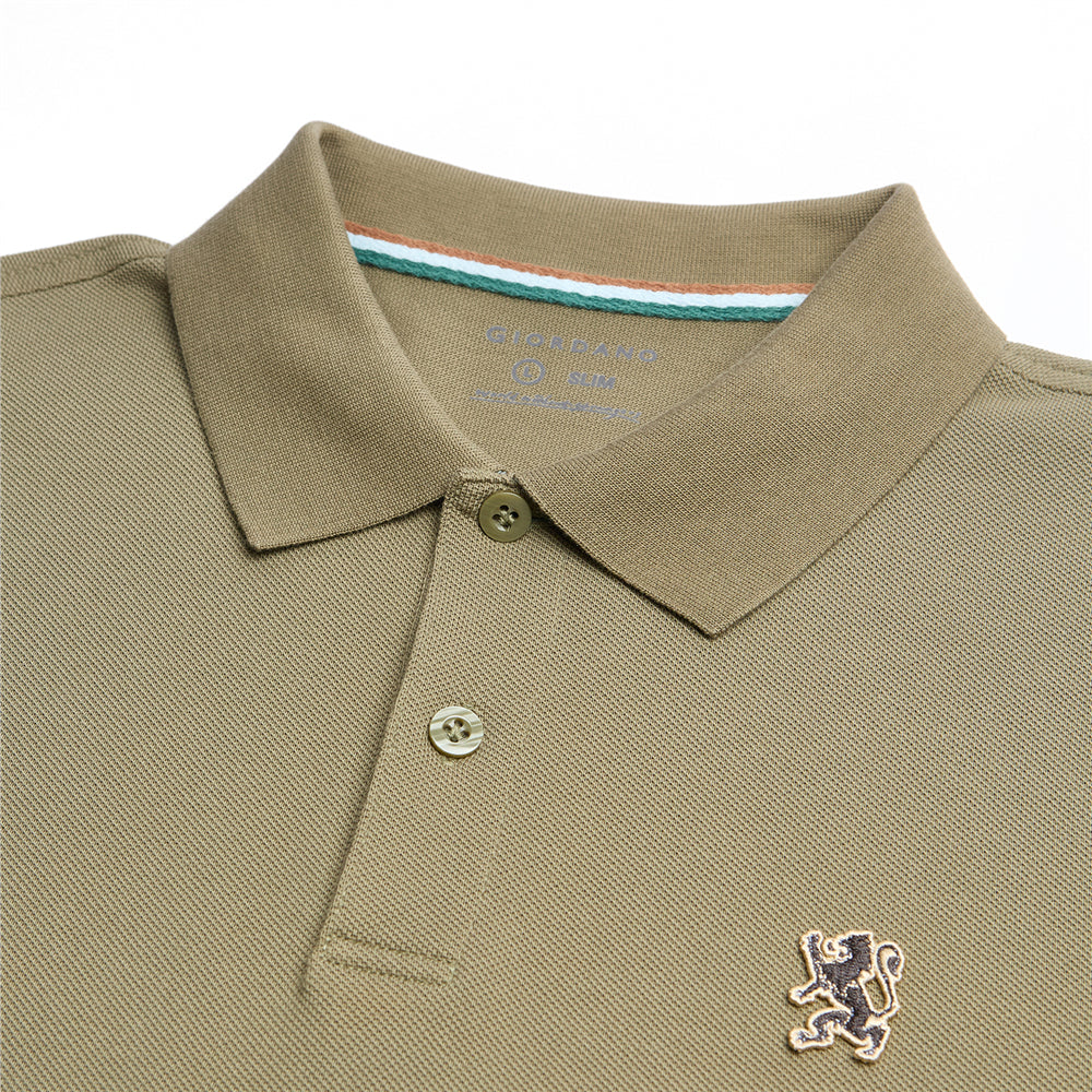 Men's Cotton Slim Performance Polo With Small Lion Embroidery