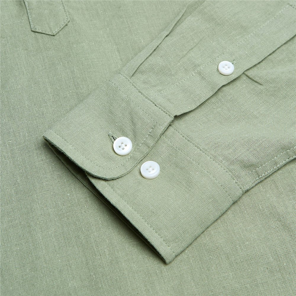 Men's Slim Linen Cotton Band Collar Shirt