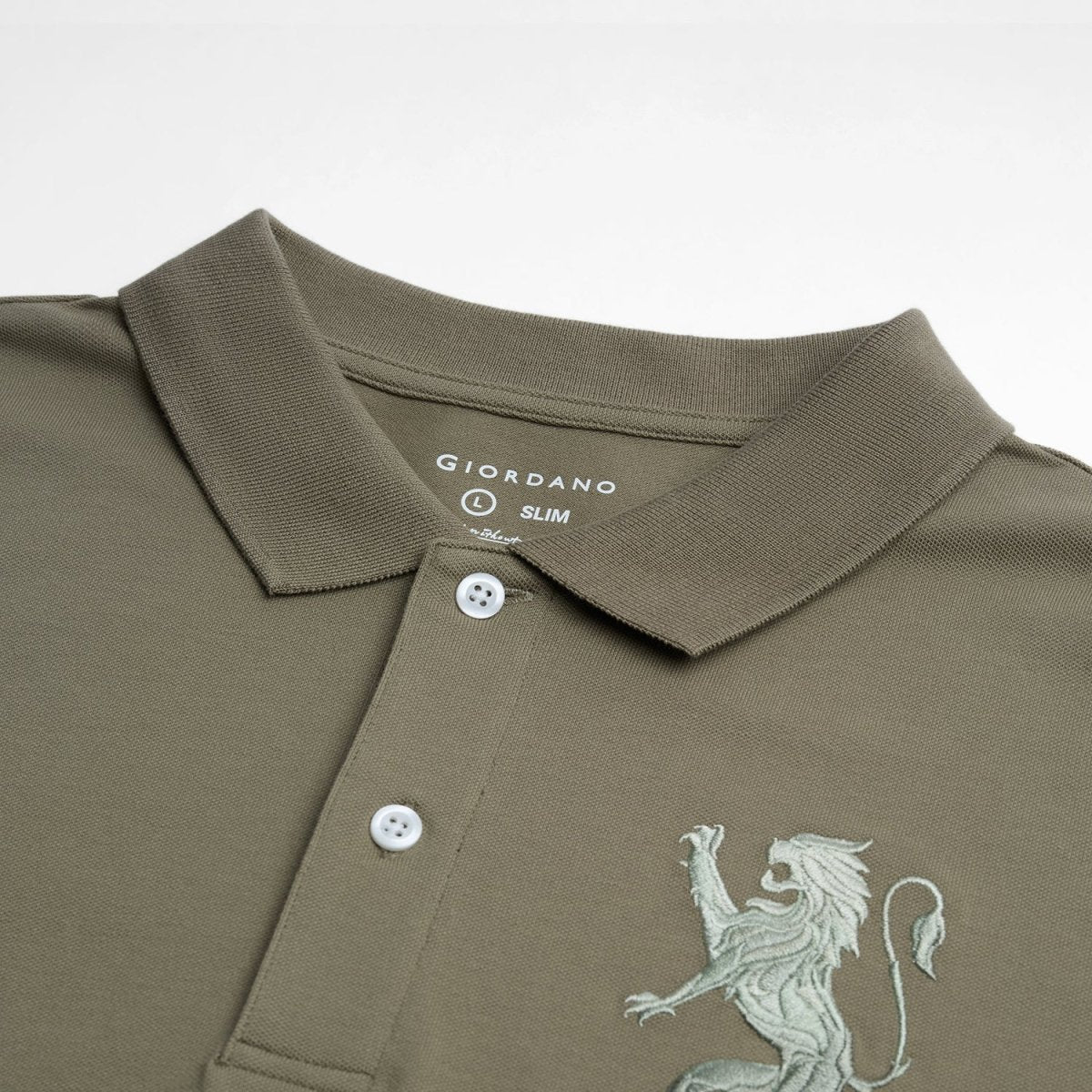Men’s Slim Fit 3D Lion Embroidery Lycra Pique Polo