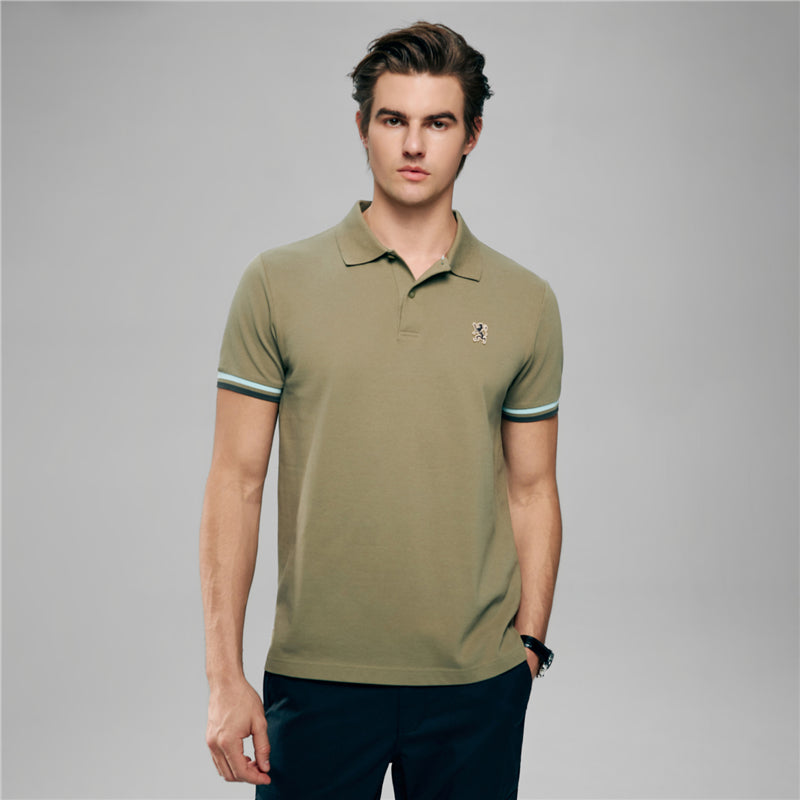 Men's Cotton Slim Performance Polo With Small Lion Embroidery