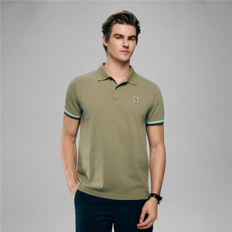 Men's Cotton Slim Performance Polo With Small Lion Embroidery