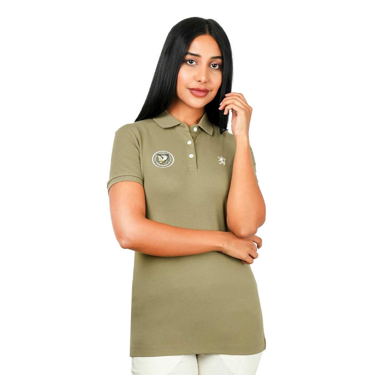 Women's Bold Embroidery Cotton Pique Polo - Slim Fit, Short Sleeve