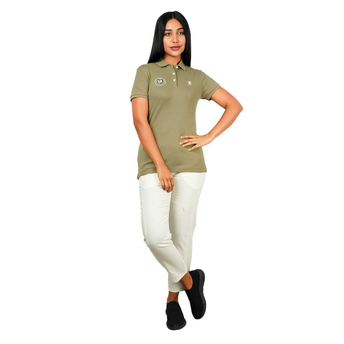 Women's Bold Embroidery Cotton Pique Polo - Slim Fit, Short Sleeve