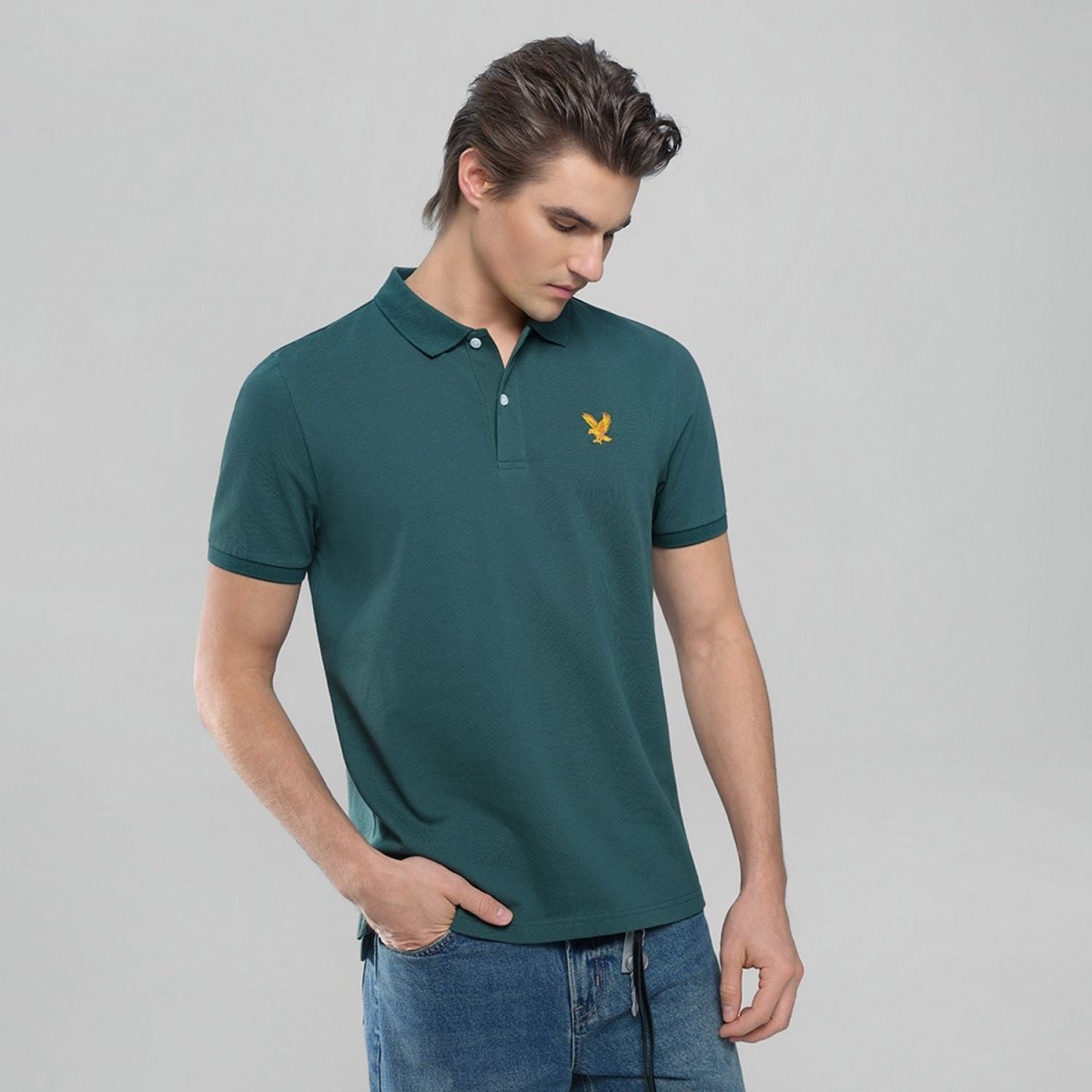 Men's Knit Collar Short Sleeve Slim Fit Embroidered Polo