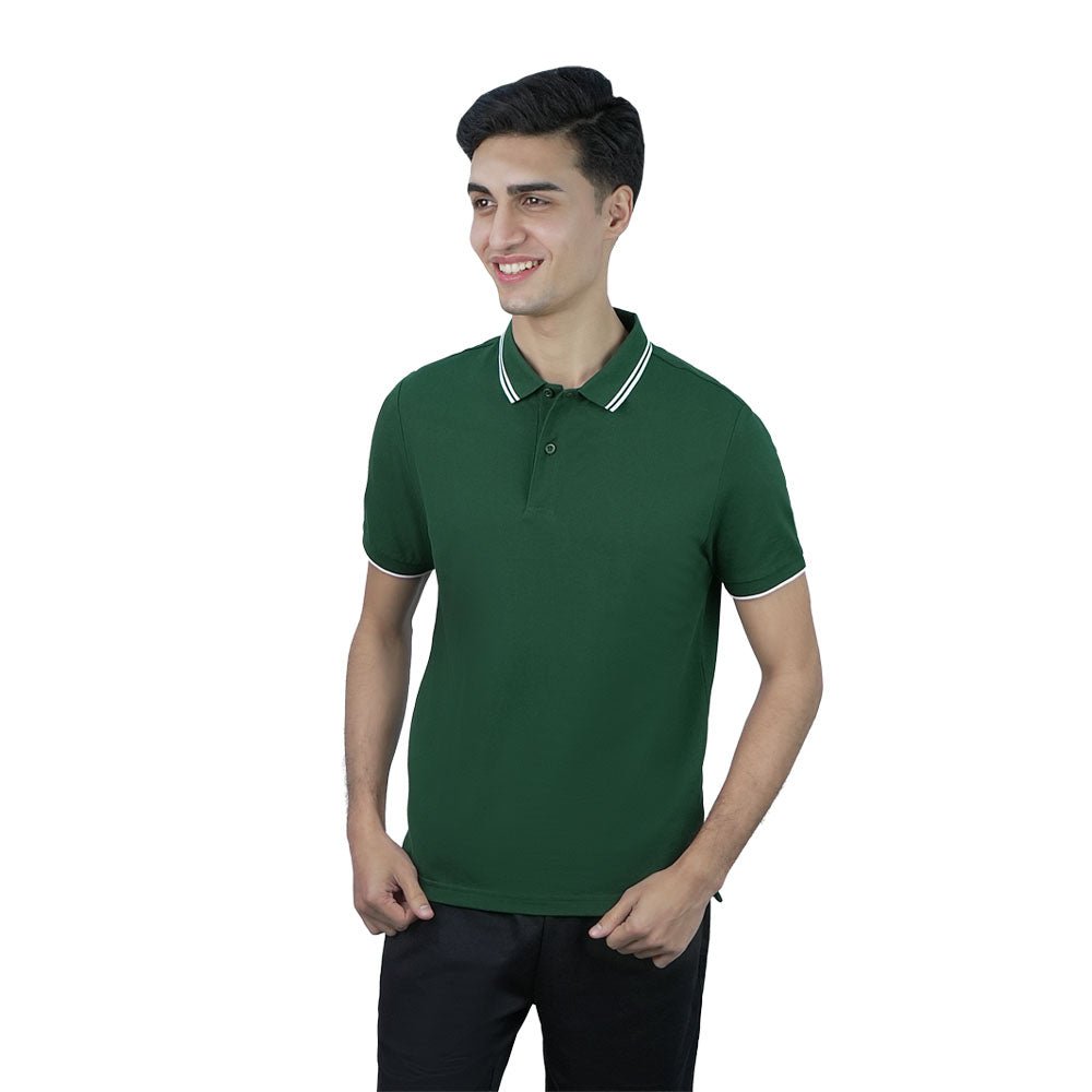 Men's Slim Pique Cotton Lycra Solid Polo with Flat Knit Collar
