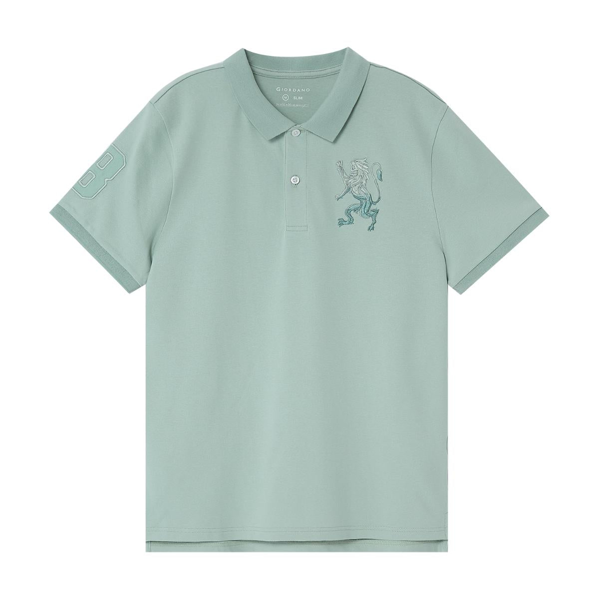 Men's 3D Lion Polo: Slim Fit, Bold Embroidery, Premium Pique