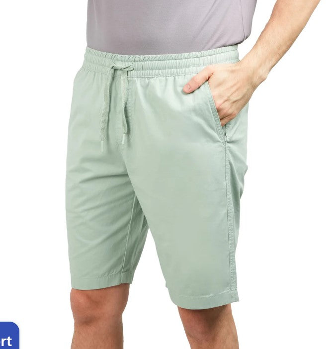 Cotton Twill Mid Rise Slim Triple Elastic Waist Bermuda