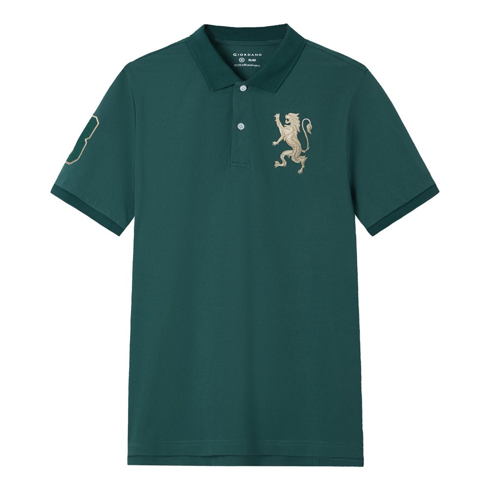 Men’s Slim Fit 3D Lion Embroidery Lycra Pique Polo