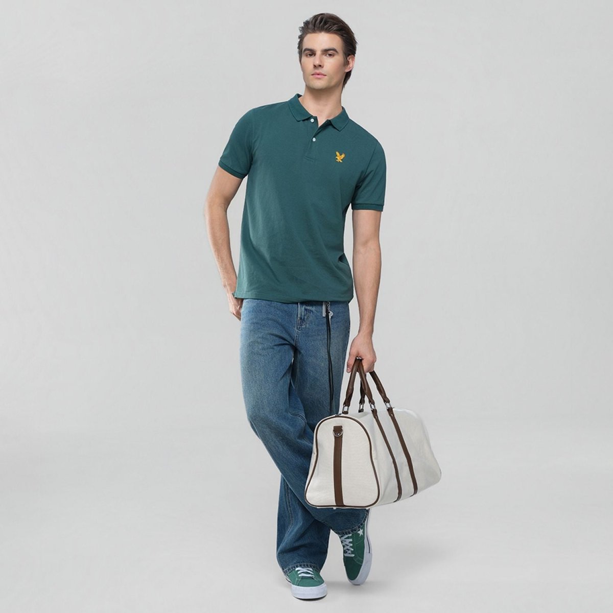Men's Knit Collar Short Sleeve Slim Fit Embroidered Polo