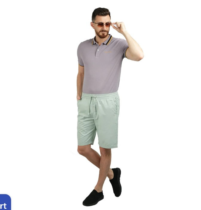 Cotton Twill Mid Rise Slim Triple Elastic Waist Bermuda