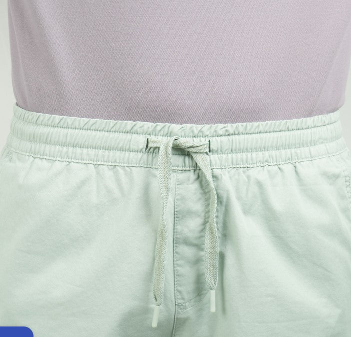 Cotton Twill Mid Rise Slim Triple Elastic Waist Bermuda