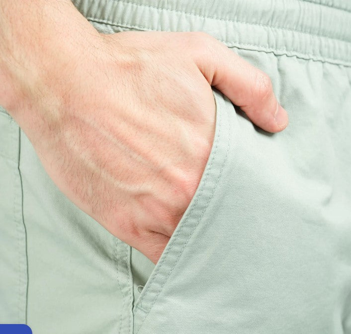 Cotton Twill Mid Rise Slim Triple Elastic Waist Bermuda