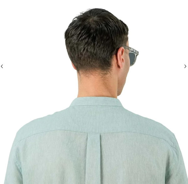 قميص رجالي من قماش البوبلين الكتاني/القطني بأكمام طويلة وجيب نصف رفيع