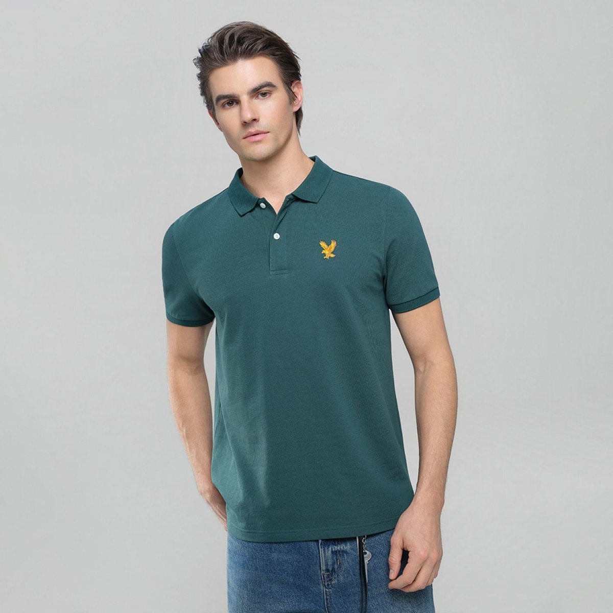 Men's Knit Collar Short Sleeve Slim Fit Embroidered Polo