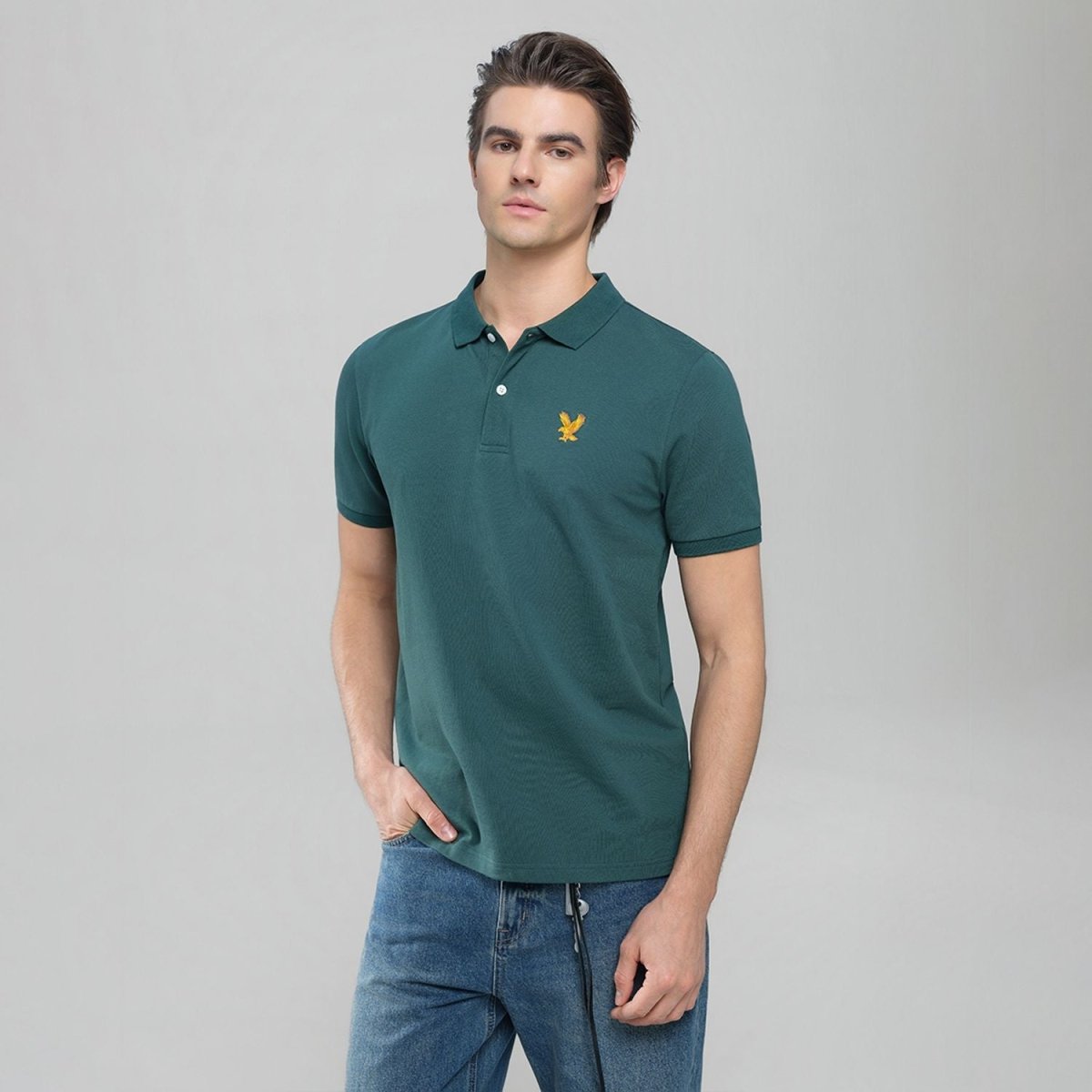 Men's Knit Collar Short Sleeve Slim Fit Embroidered Polo