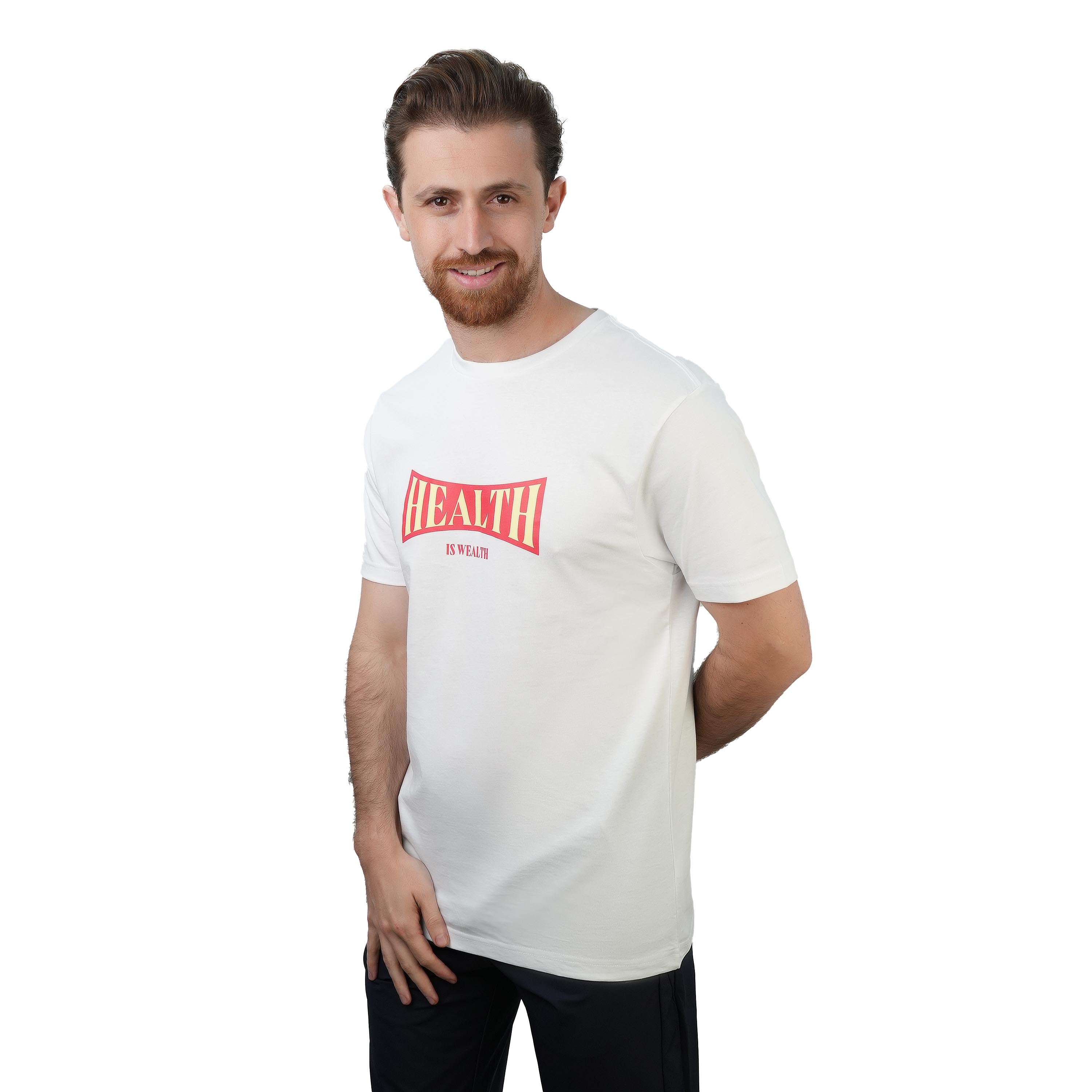 تي شيرت رجالي من القطن بقصة ضيقة ومطبوع عليه رسالة