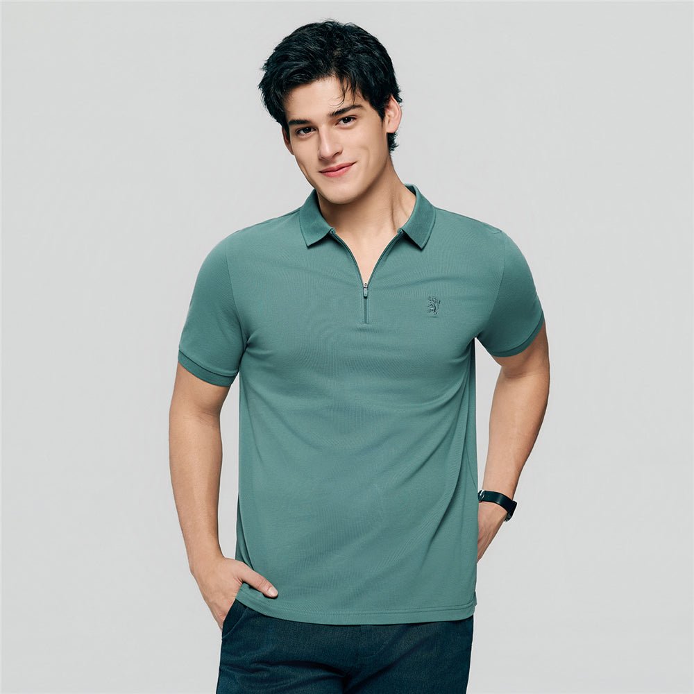 Men's Slim Fit Small Lion Zipper Polo