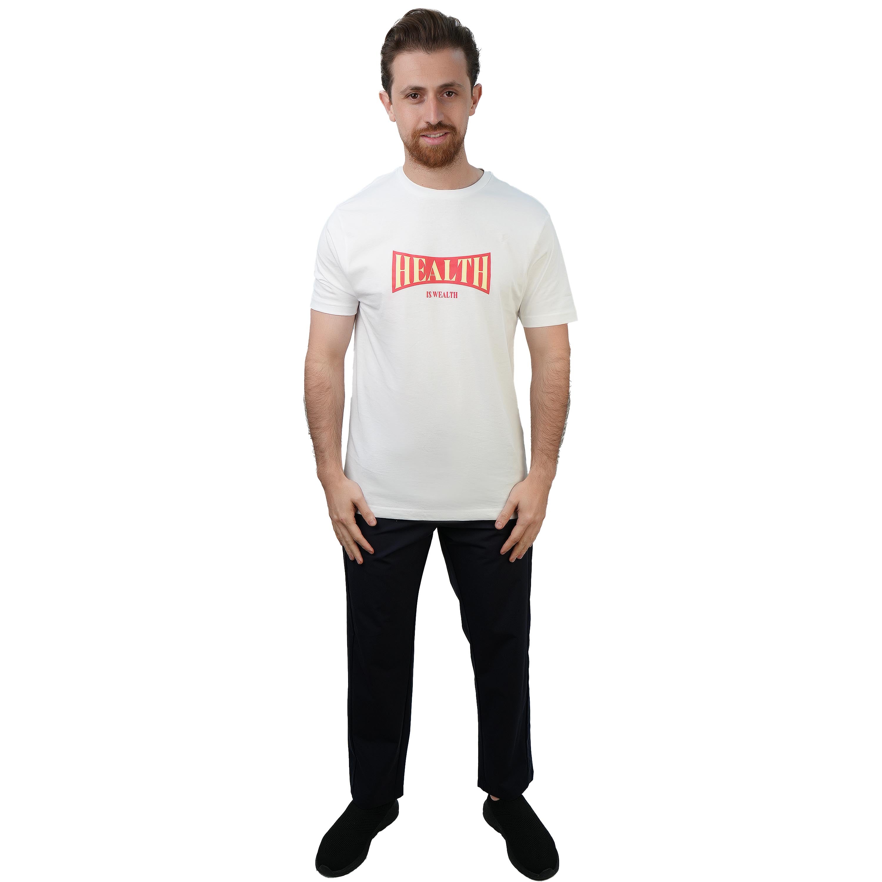 تي شيرت رجالي من القطن بقصة ضيقة ومطبوع عليه رسالة