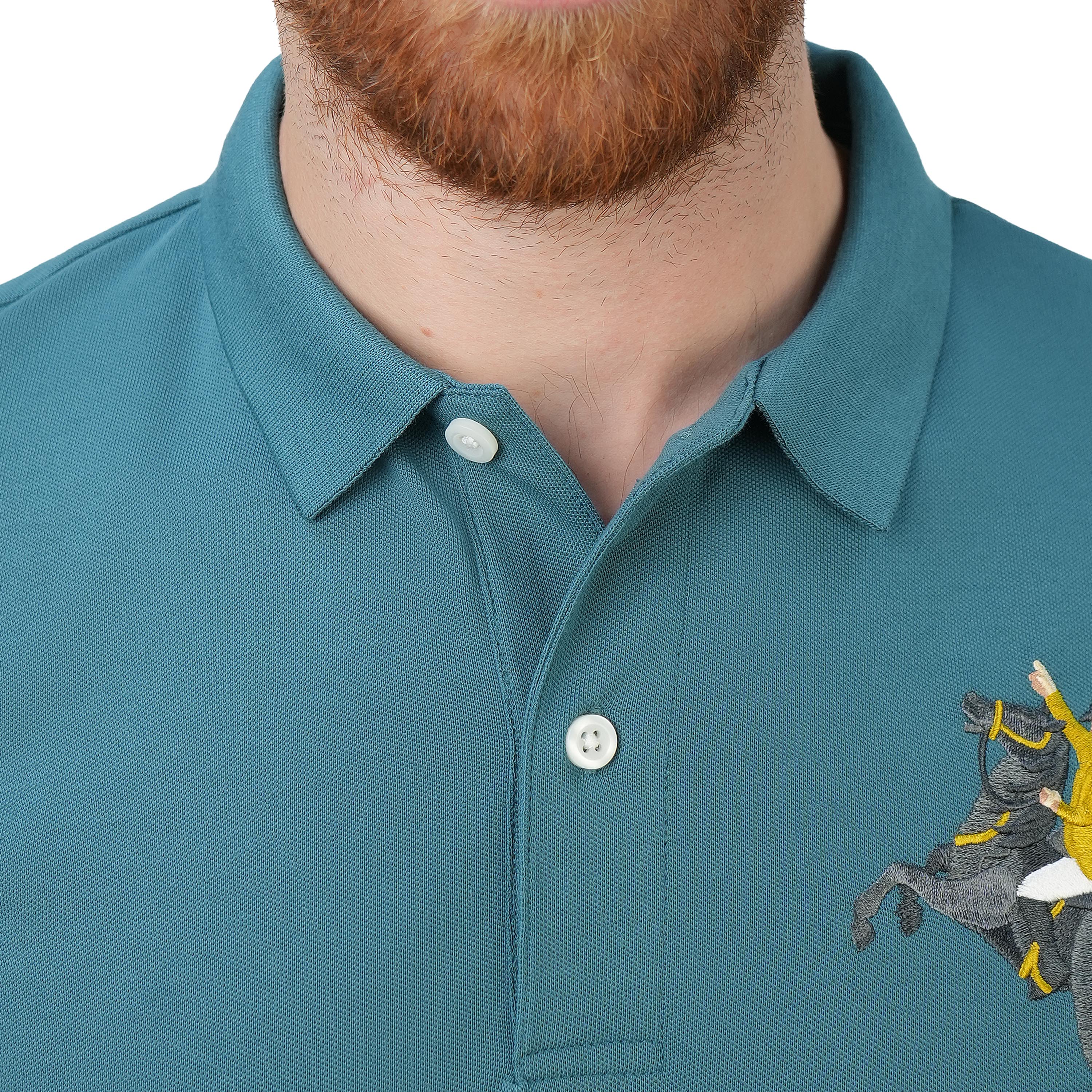 قميص بولو نابليون رجالي من القطن بأكمام قصيرة وقصة ضيقة