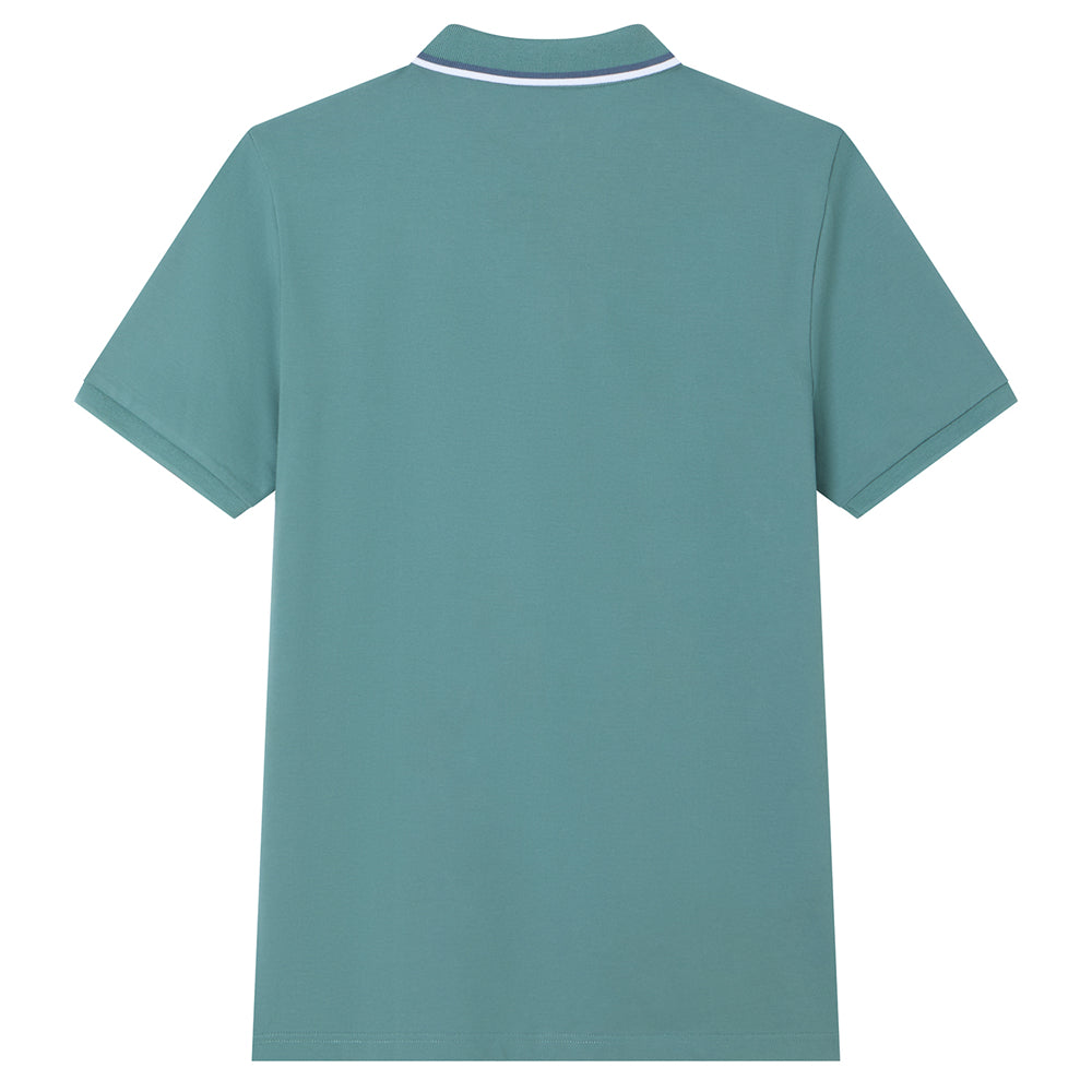 Men Slim Fit Cotton Lycra Pique Flat Knit Collar Embroidered Solid Polo